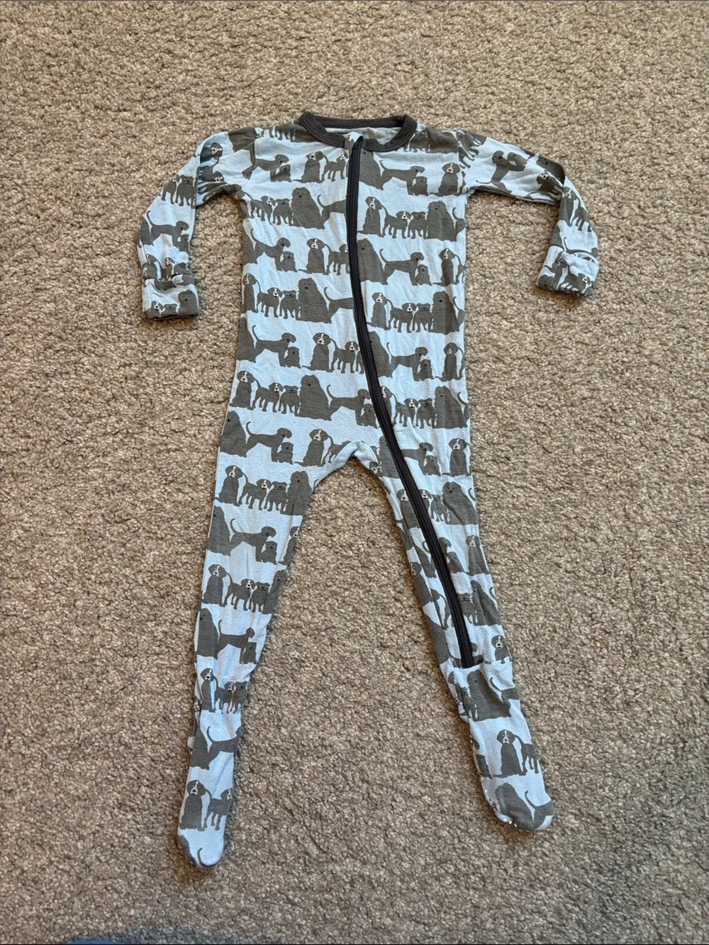 Kickee Pants Gray and White Dog Print Footed One-Piece 9-12m